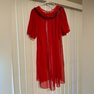 Vintage 70s Red Sheer Lingerie Size Medium Nightgown